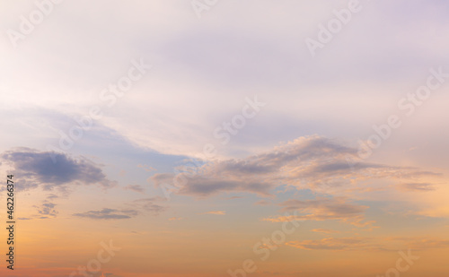 clouds and golden evening sky,Panarama twilight sky full with cirrus clouds shapr lookling a fire at golden hour time ,Nature background © banjongseal324