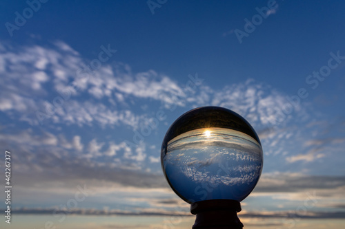Beautiful sunset reflected in a crystal ball