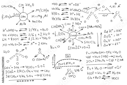 Chemical formulas. Handwritten on a white background. 