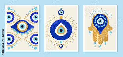 Set of turkish eye. Collection of images with local flavor. Multicultural, international. Contemporary art, protection from spirits. Cartoon flat vector illustrations isolated on white background