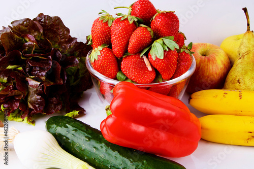 Incredibles and delicious vegetables and fruits on white board