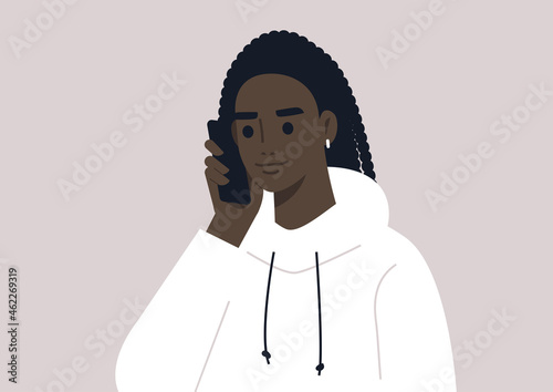 A young female Black character talking on the phone, a millennial lifestyle