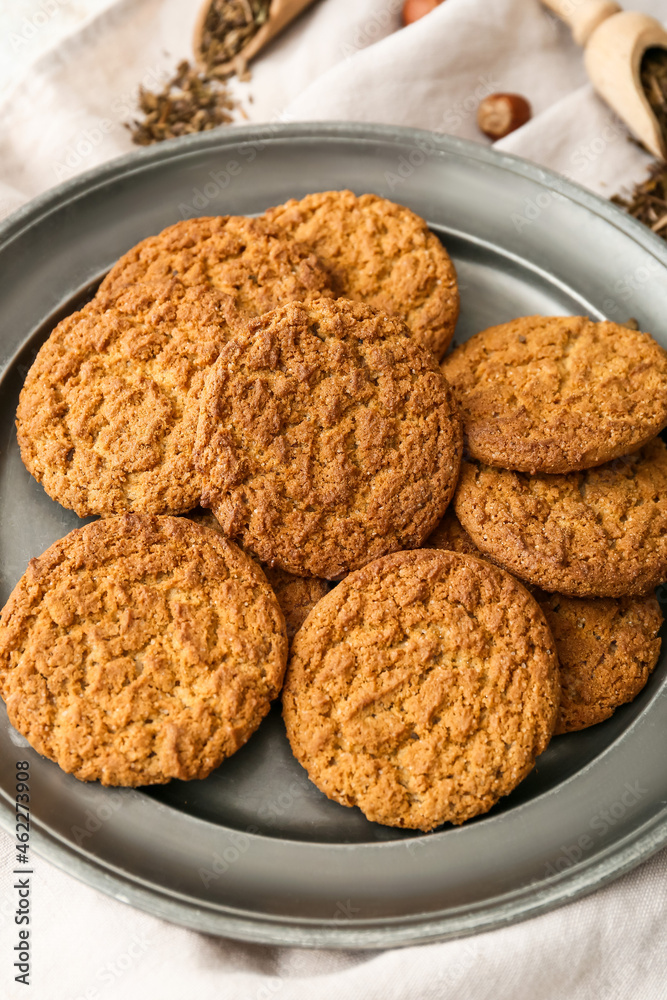 Plate with tasty hojicha cookies on table Plate with tasty hojicha cookies on table