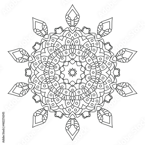Abstract circular pattern with many details and geometry elements in form of mandala. Vector illustration for coloring book, henna, mehndi, decoration, fabric, wall interior, cloth