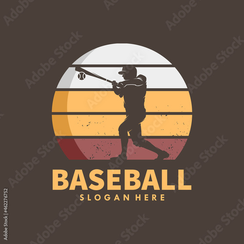 Photography baseball players vector silhouettes logo design