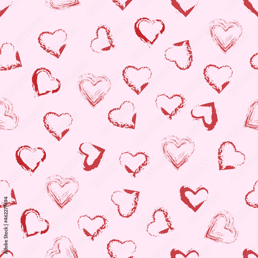 Abstract seamless pattern of heart. Ink illustration
