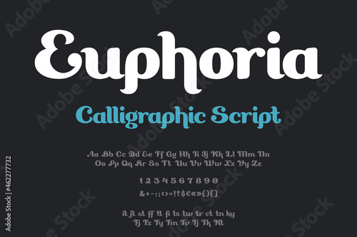 Calligraphic Font Script Vector design. Lettering Typography Calligraphy Symbol Typeset Alphabet collection with Ligatures photo