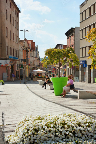 Summer cityscape - view of the square and street in the center of Rybnik, the Silesian Voivodeship, in southern Poland