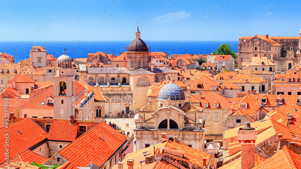 Coastal summer landscape - view of the Old Town of Dubrovnik on the Adriatic coast of Croatia