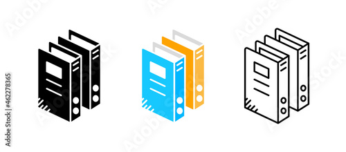 Filing set. Paperwork filing vector icon set. Editable row set. Silhouette, colored, linear icon set. Logo-web, icon design element.