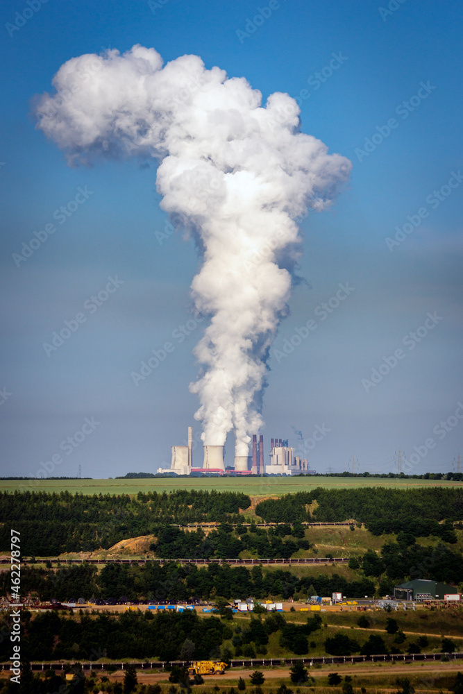 Coal power plant factory chimney emissions causing air pollution