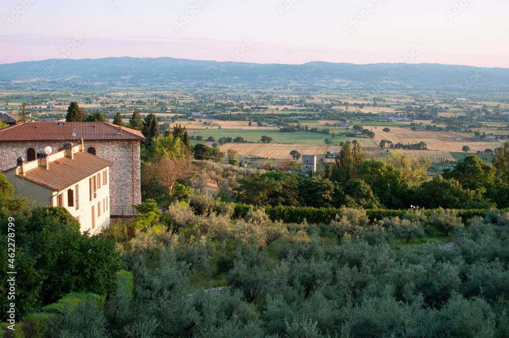 Countryside Landscape with Old House. Assisi, Italy