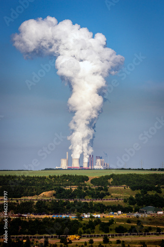 Coal power plant factory chimney emissions causing air pollution