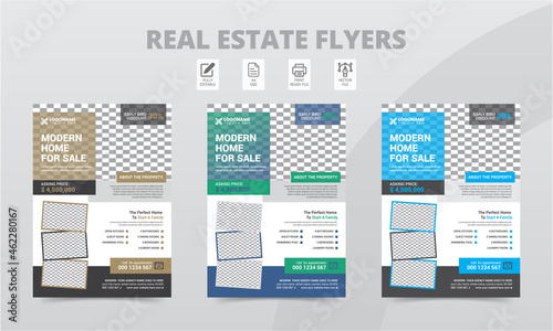 Modern Real Estate Flyer Template Design. Creative home for sales colorful and clean style corporate concepts business flyer layouts.