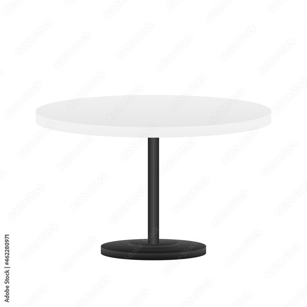 Realistic empty round table with metal stand isolated on white background. Vector illustration. Realistic empty round table with metal stand isolated on white background. Vector illustration.