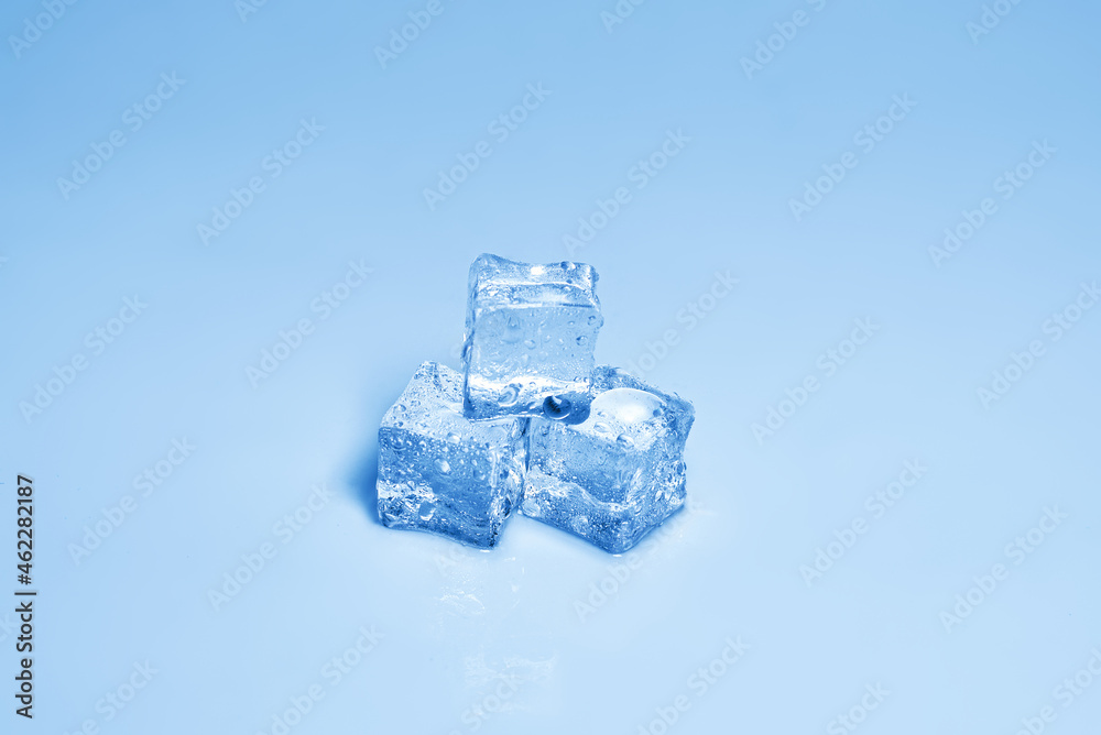 Obraz premium Ice crystal cubes, space for text or design.