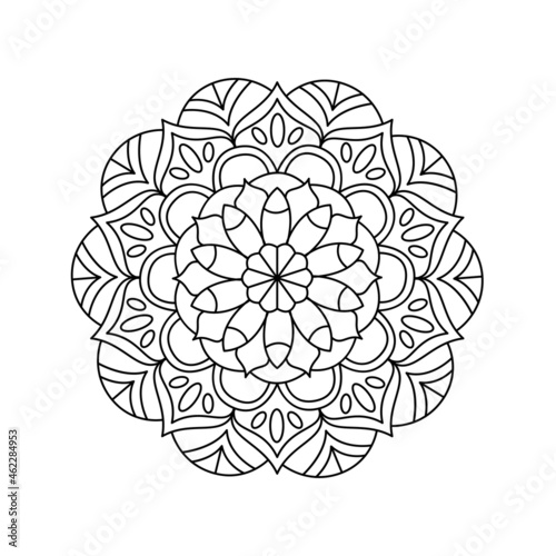 Vector mandala coloring page. Round pattern for adult coloring book and meditative process.