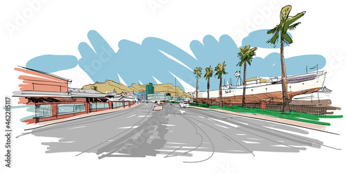 Cape Town. South Africa. Hand drawn vector illustration.