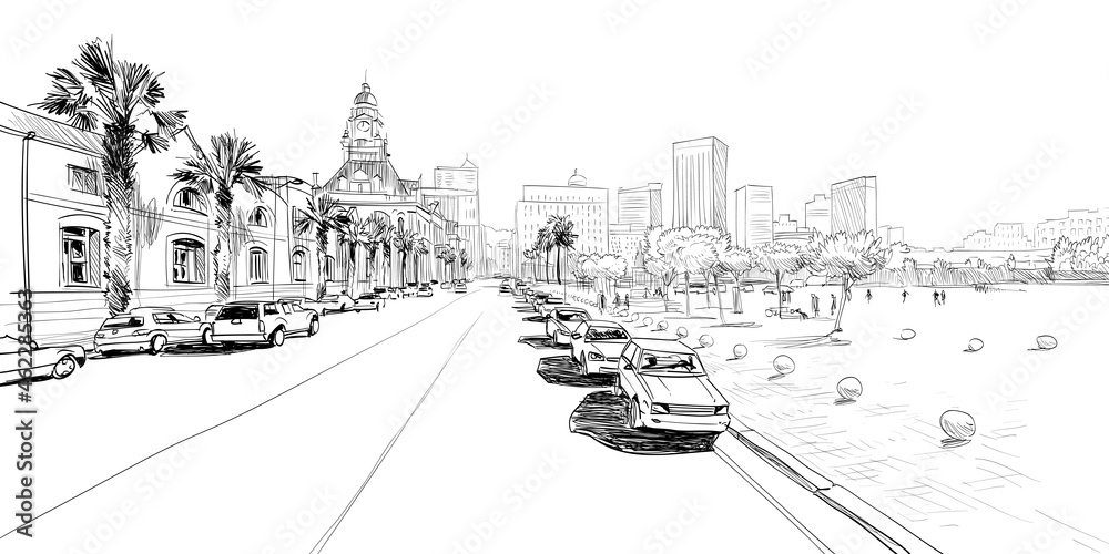 Naklejka premium Cape Town. South Africa. Hand drawn vector illustration.