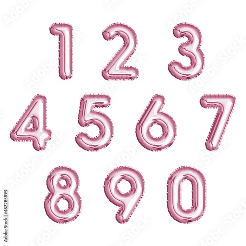 Fototapeta Set of Pink Numbers Made of Inflatable Balloons Isolated on White Background. Illustration of Foil Balloon Font