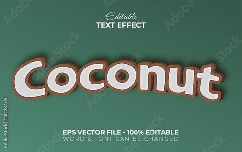Fototapeta Naklejka Na Ścianę i Meble -  Coconut text effect style. Editable text effect.