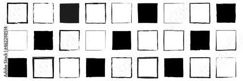 Brush painted black frame. Artistic style square frame, four pieces. Unique square frame.Vector Frames. rectangles for image. distress texture . 