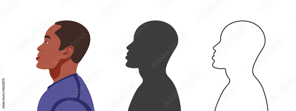 Human face from the side. Silhouettes of people in three different ...