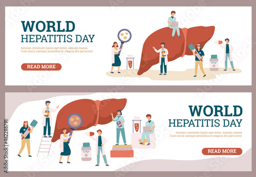 Set of web banners to world hepatitis day, flat cartoon vector illustration.