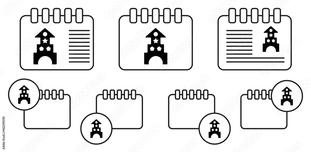 Wooden blocks toy castle and house vector icon in calender set illustration for ui and ux, website or mobile application