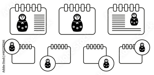Set of russian nesting dolls, matryoshka vector icon in calender set illustration for ui and ux, website or mobile application
