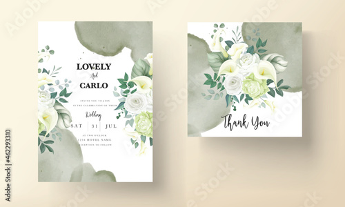 beautiful hand drawn rose and calla lily flower wedding invitation card