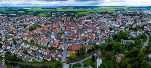 Aerial of the city Bad Saulgau in Germany on a cloudy day in summer