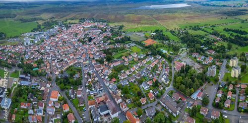 Aerial of the city Bad Buchau in Germany on a cloudy day in summer