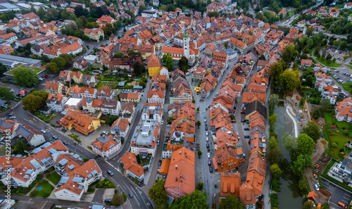 Aerial of the city Wangen im Allgäu in Germany on a cloudy day in summer photo
