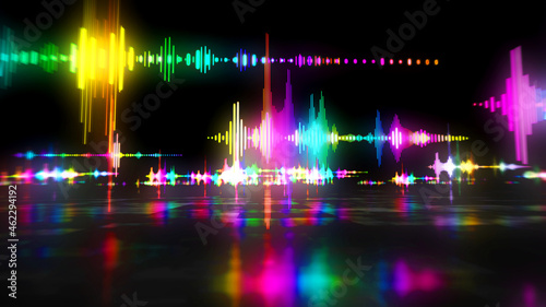 Fotografie Audio spectrum music neon sign abstract concept 3d illustration