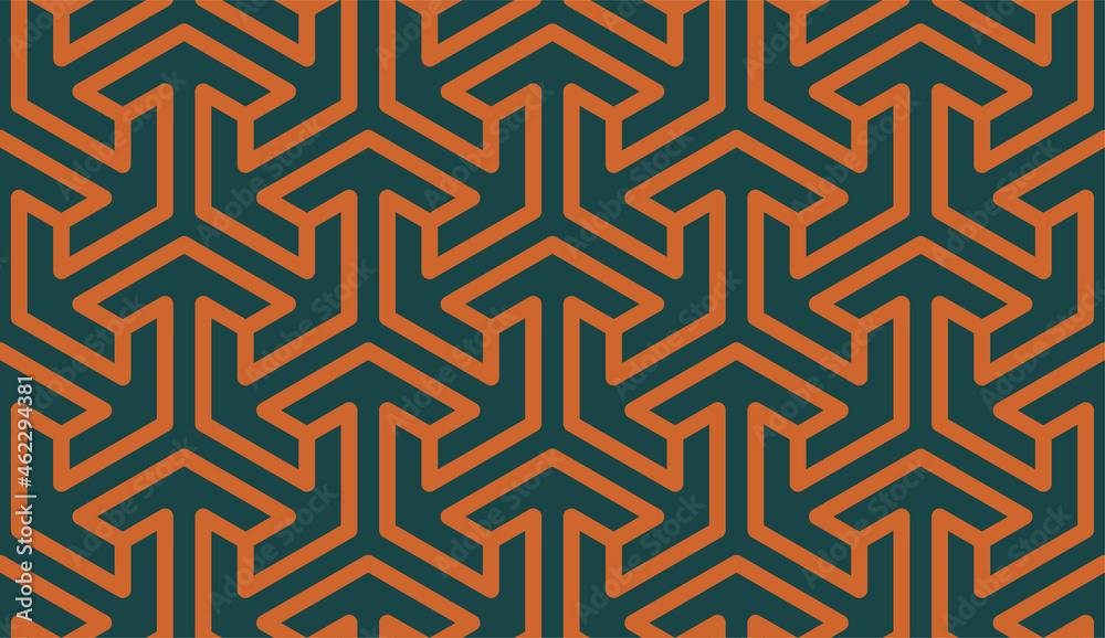 Seamless vector 3D pattern. Optical illusions. Art deco geometric ornament. Op Art. Endless template for fabric or wrapping. Modern textile. 3D panel. Interweaving. Background. Wallpapers. 3D Tiles.
