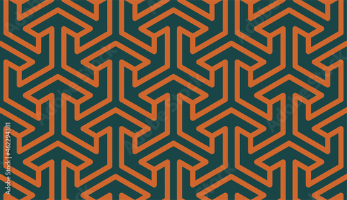 Seamless vector 3D pattern. Optical illusions. Art deco geometric ornament. Op Art. Endless template for fabric or wrapping. Modern textile. 3D panel. Interweaving. Background. Wallpapers. 3D Tiles.