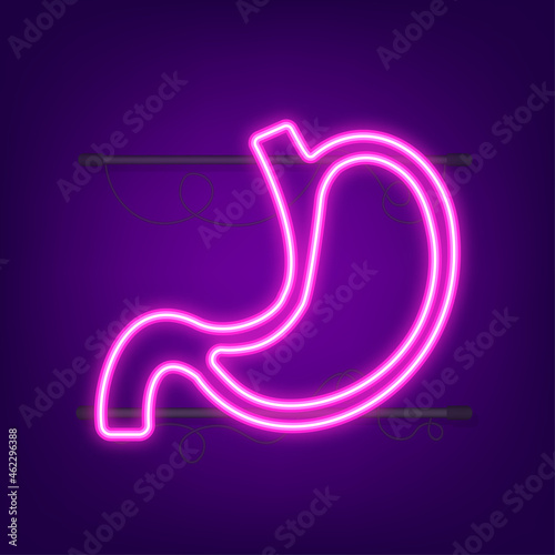 Stomach endoscopy. Endoscope in stomach through esophagus. Neon style. Vector illustration
