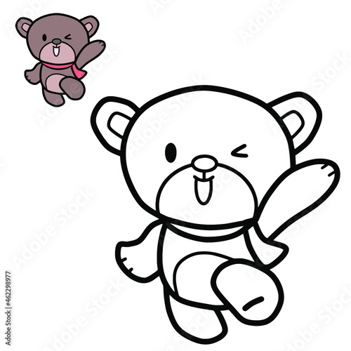 Coloring book or page with hello teddy bear. Clip art set for t-shirt print  kids apparel  greeting card  label  patch or sticker