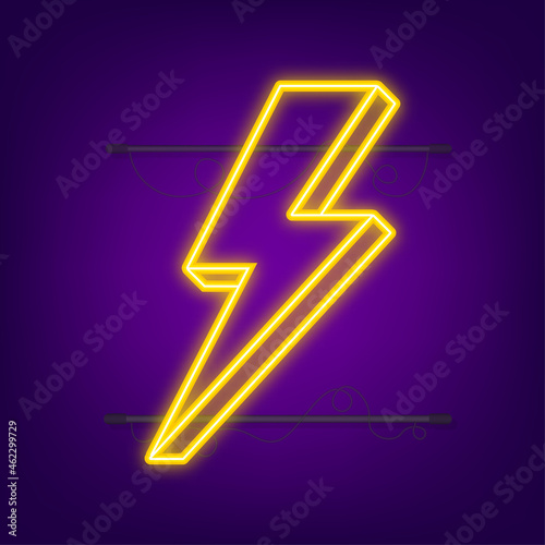 Lightning bolt neon. Thunder bolt, lighting strike expertise. Vector illustration