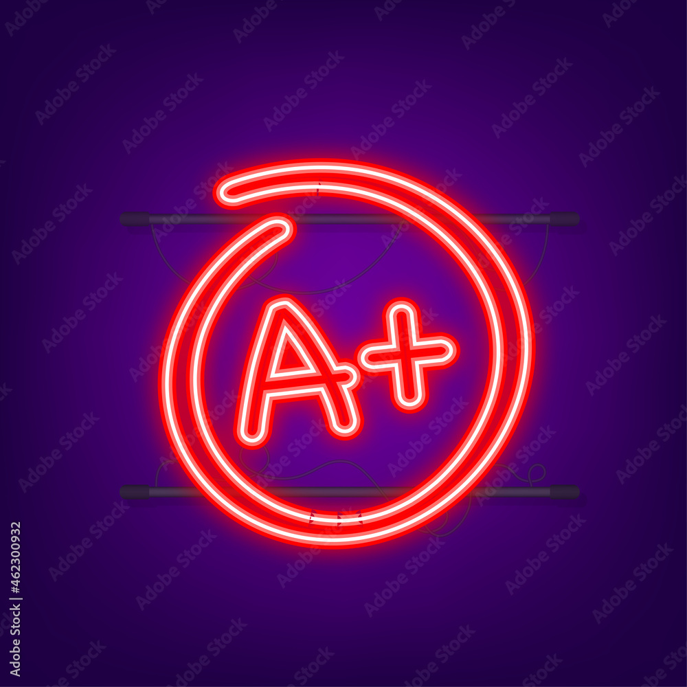 Grade result A plus. Hand drawn vector grade in red circle. Neon style. Vector illustration Grade result A plus. Hand drawn vector grade in red circle. Neon style. Vector illustration