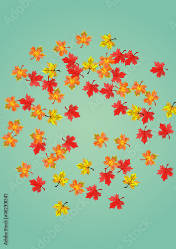 Brown Plant Background Green Vector. Leaf Design Card. Red Down Leaves. Abstract Floral Texture.