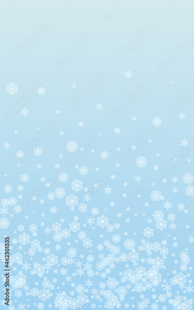 White Confetti Background Vector Blue. Snow Winter Card. Grey Flake Design Pattern. Effect Snowflake Texture.