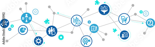 Market research vector illustration. Concept with icons related to target market analysis in business or finance, statistics, trend report, chart and graph, analyzing data.