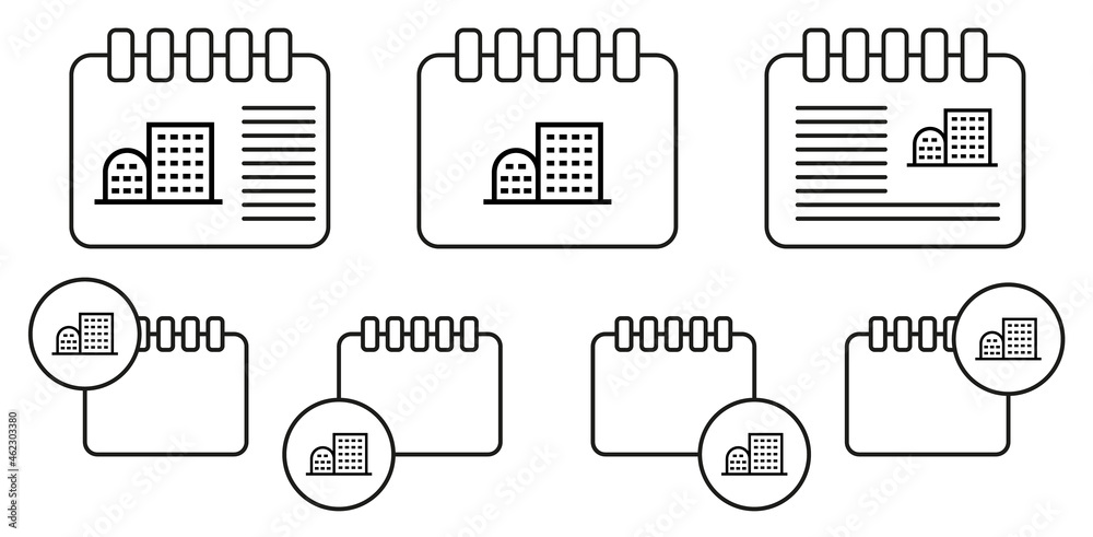 Building vector icon in calender set illustration for ui and ux, website or mobile application