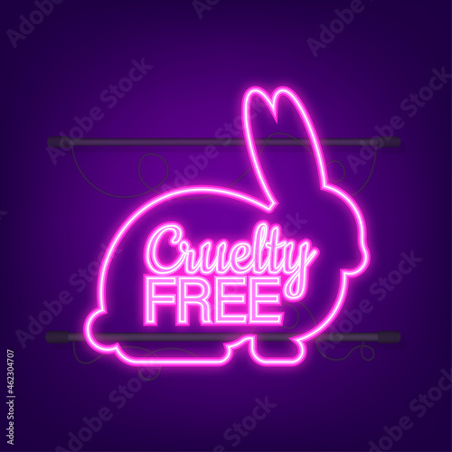 Cruelty free Pink banner. Vegan emblem. Packaging design. Natural product. Neon icon. Vector stock illustration