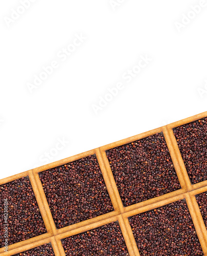 Black organic quinoa seeds in square bowl - Chenopodium quinoa