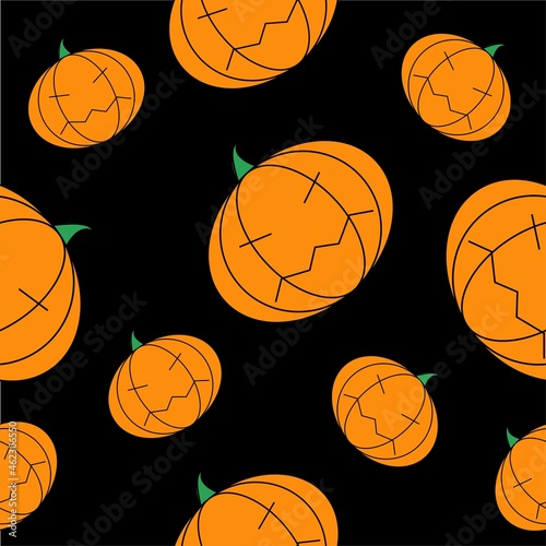 Vector seamless pattern with flat pumpkins