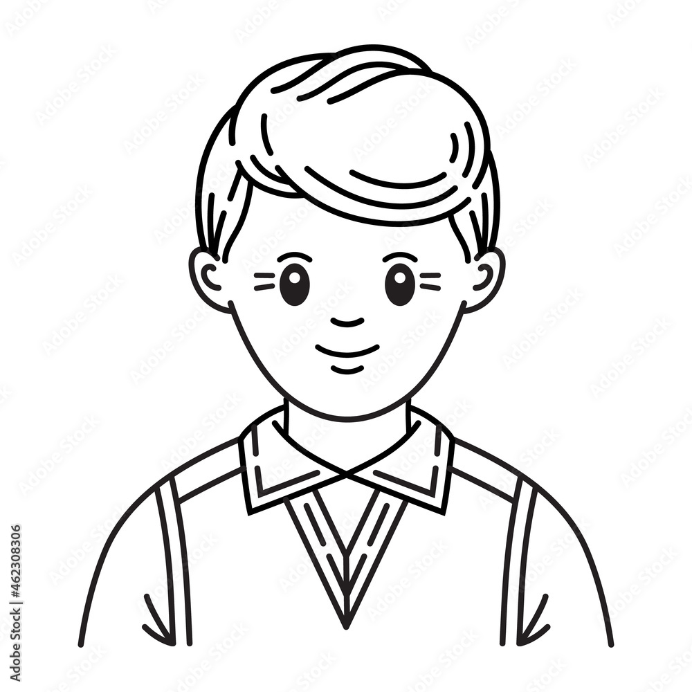 User avatar teenager boy or young man face portrait line icon. Pupil, student male character photo picture. Human head.  Person profile pic sign, interface web account social media app. Outline vector