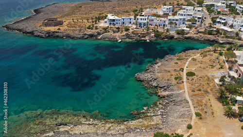 Aerial drone photo of iconic seaside traditional village and castle of Avlemonas, Kythira island, Ionian, Greece © aerial-drone